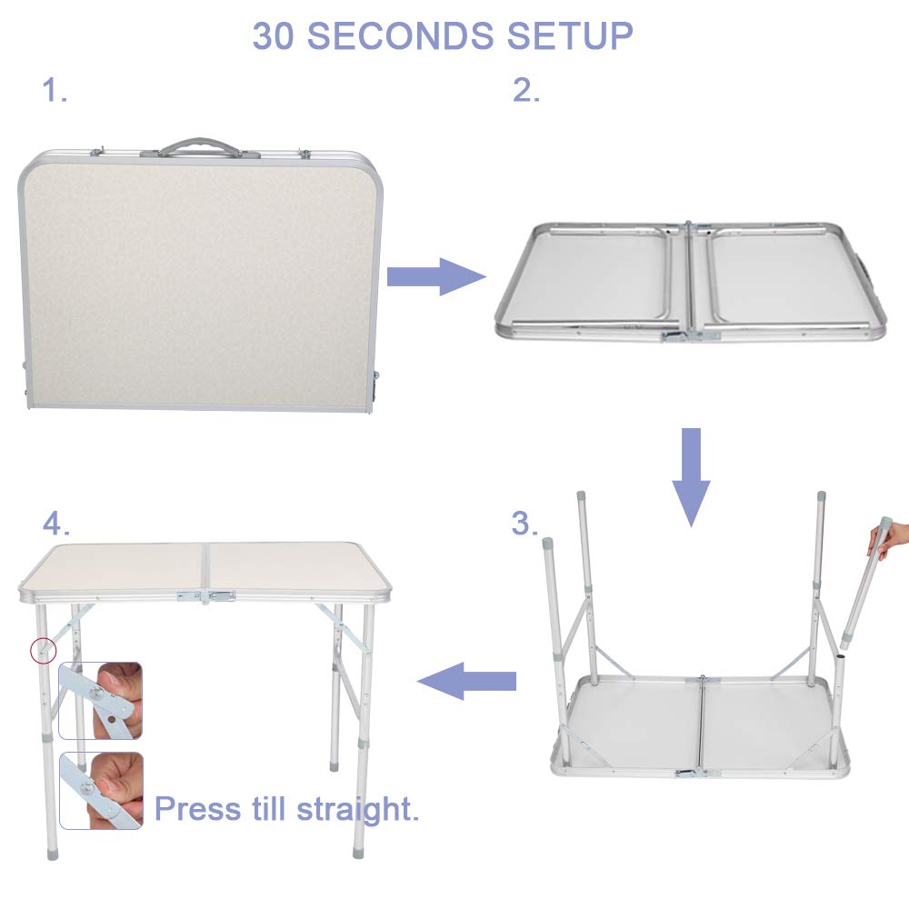 White 3 Foot Plastic Folding Table with Carrying Handle S805542