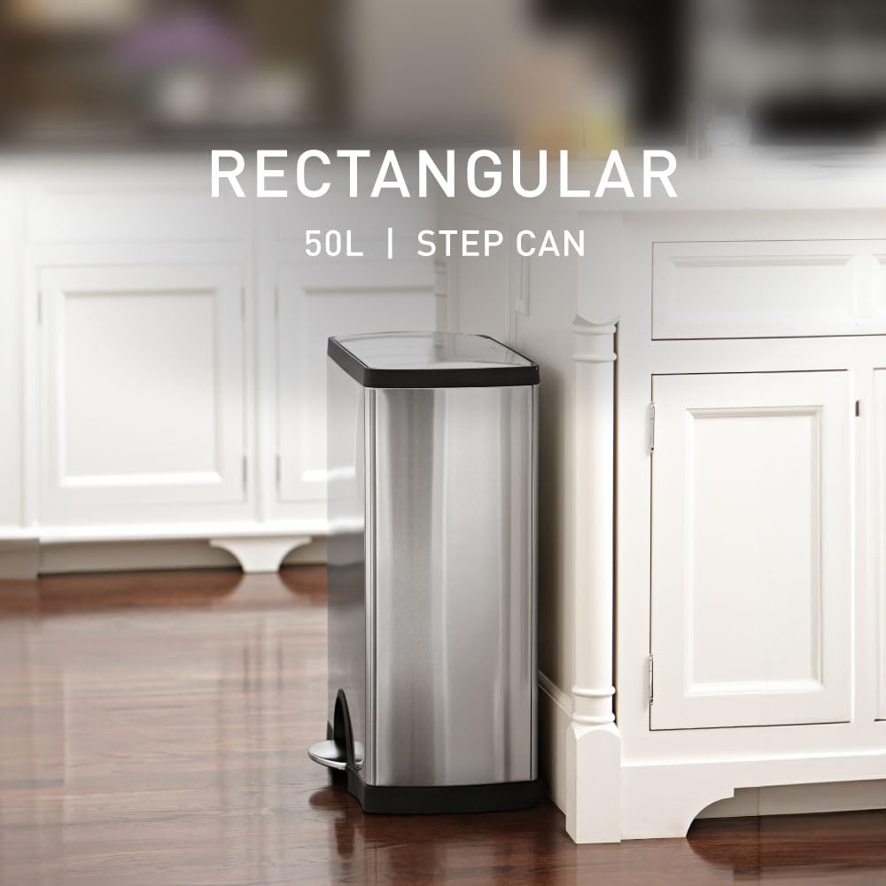 50 Liter Rectangular Brushed Stainless Steel Step Trash Can S97896
