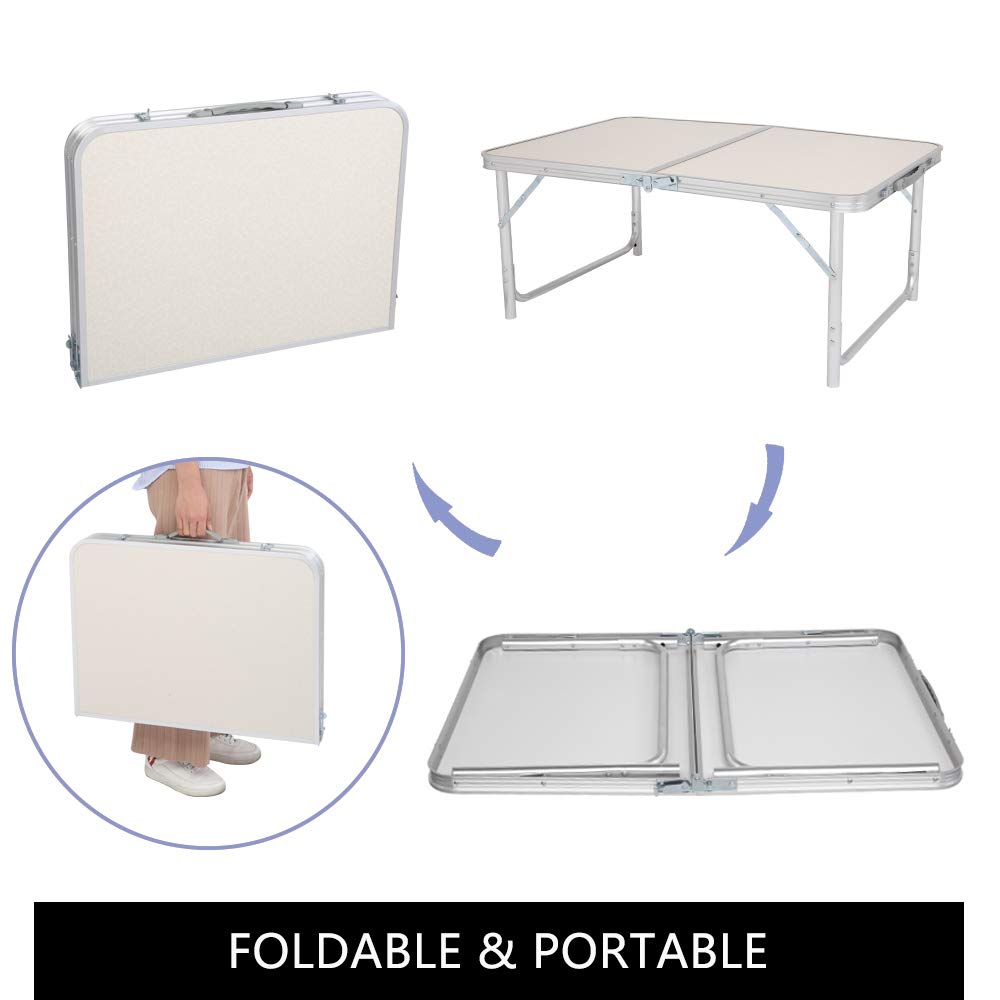 White 3 Foot Plastic Folding Table with Carrying Handle S805542