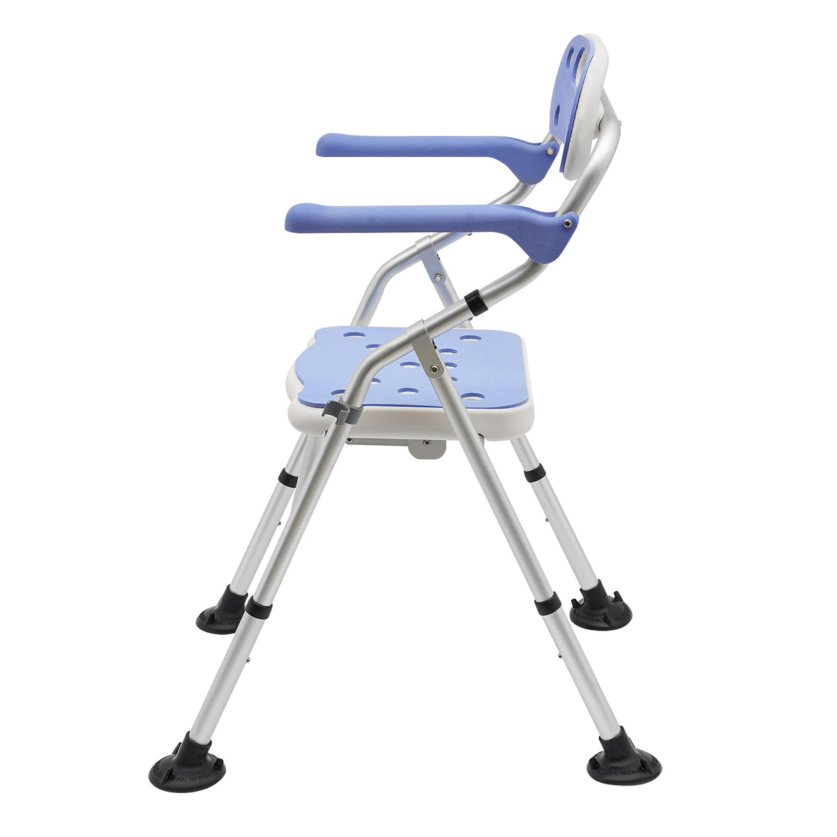 Folding Shower Seat with Arms and Back, Height Adjustable Non-Slip Bath Bench, 330lbs Capacity, Blue Z1355
