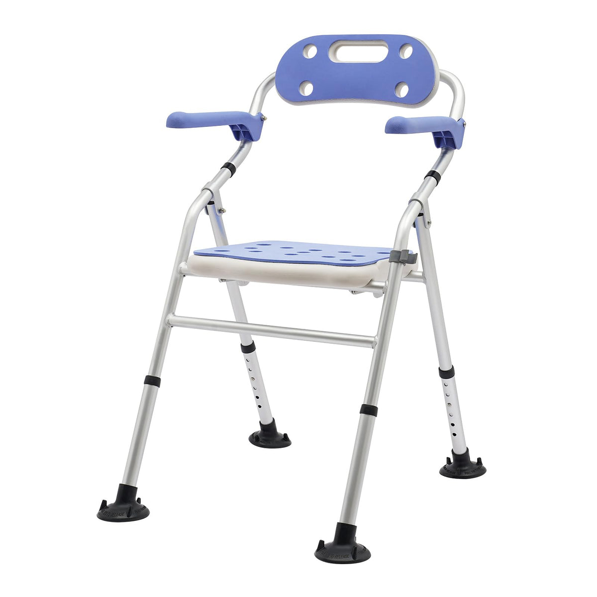 Folding Shower Seat with Arms and Back, Height Adjustable Non-Slip Bath Bench, 330lbs Capacity, Blue Z1355