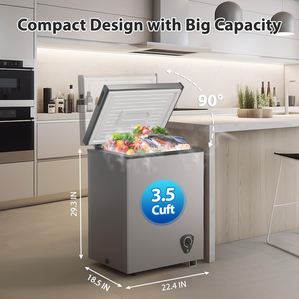 3.5 Cubic Feet Grey Chest Freezer with Removable Basket Q8197