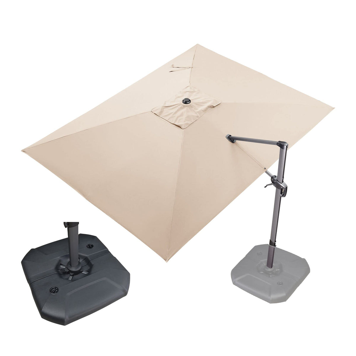 Beige 360° Rotation Patio Umbrella with Base V6068