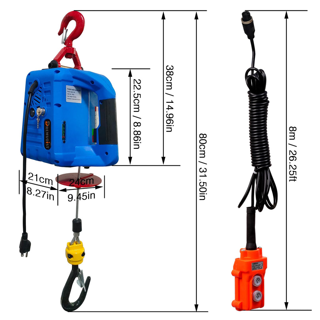 1500lb Portable Electric Hoist Winch I3936