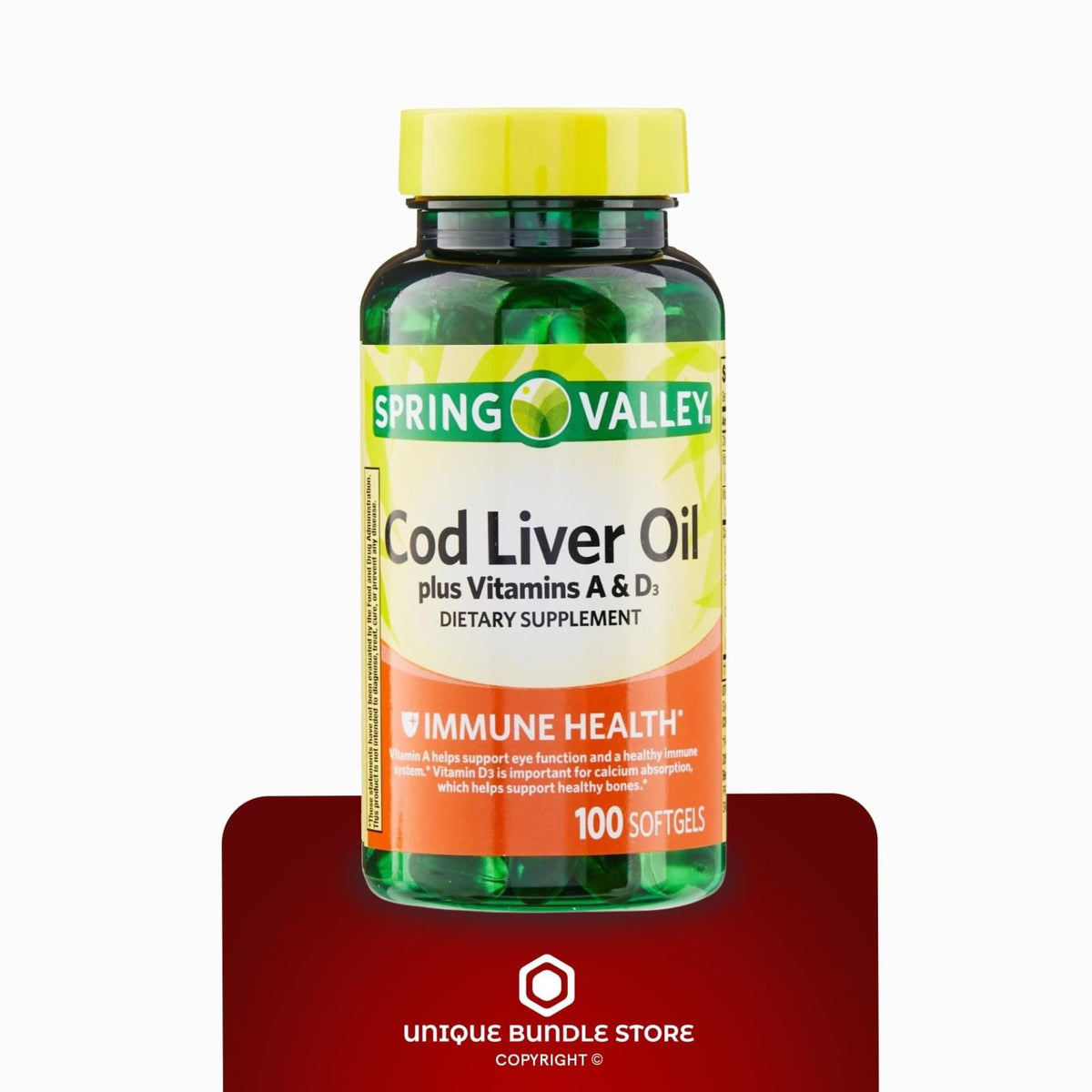 Cod Liver Oil Vitamins A & D3 100 Softgels Dietary Supplement Pack of 2 J86760