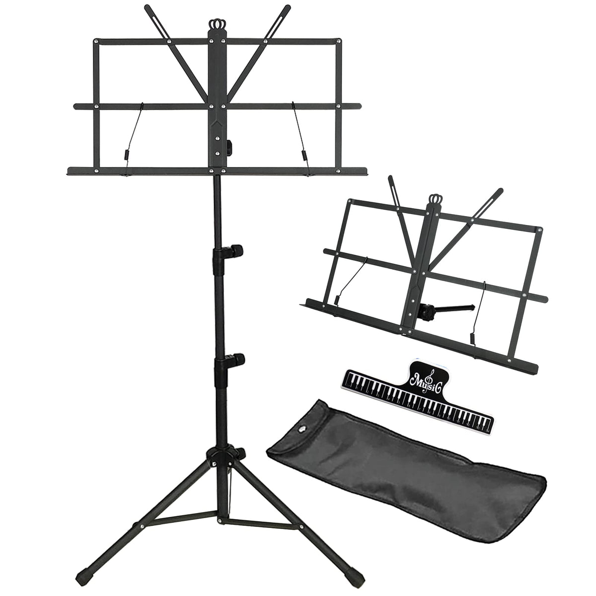 Black Portable Sheet Music Stand with Clamp and Carrying Bag K368429
