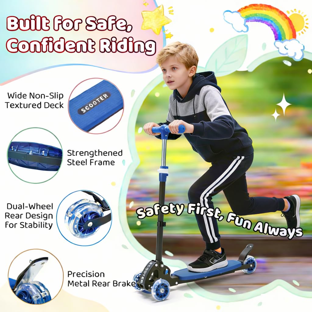 Three Wheeled Light Up Foldable Kick Scooter W49796