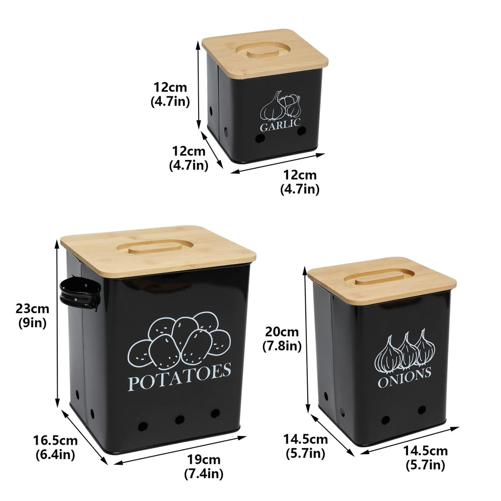 Black 3 Pack Kitchen Canisters Set with Wooden Lid P669