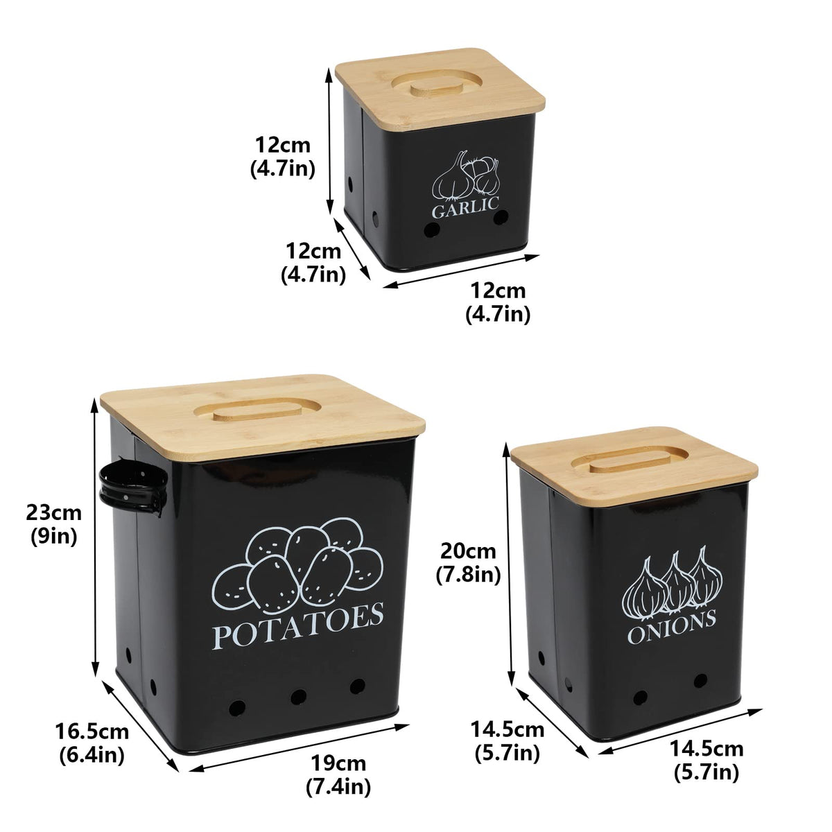Black 3 Pack Kitchen Canisters Set with Wooden Lid P669