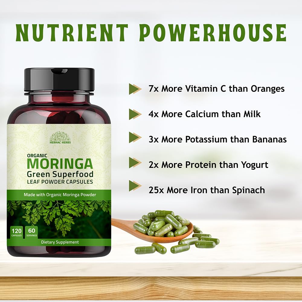 Organic Moringa Capsules 120 Capsules 1000mg Non GMO Gluten Free P540741