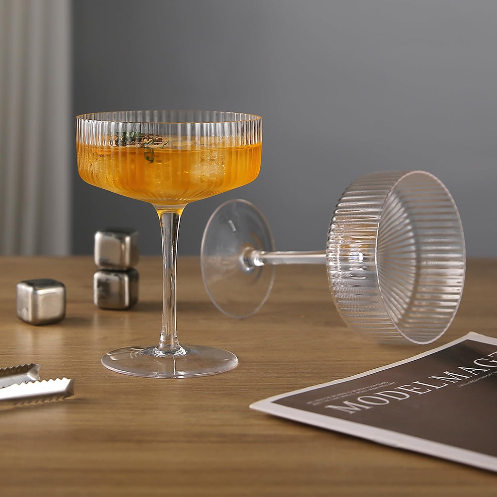 6 Pcs 10 oz Ribbed Coupe Glasses Set T66838