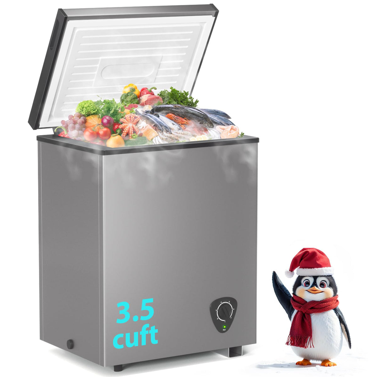3.5 Cubic Feet Grey Chest Freezer with Removable Basket Q8197