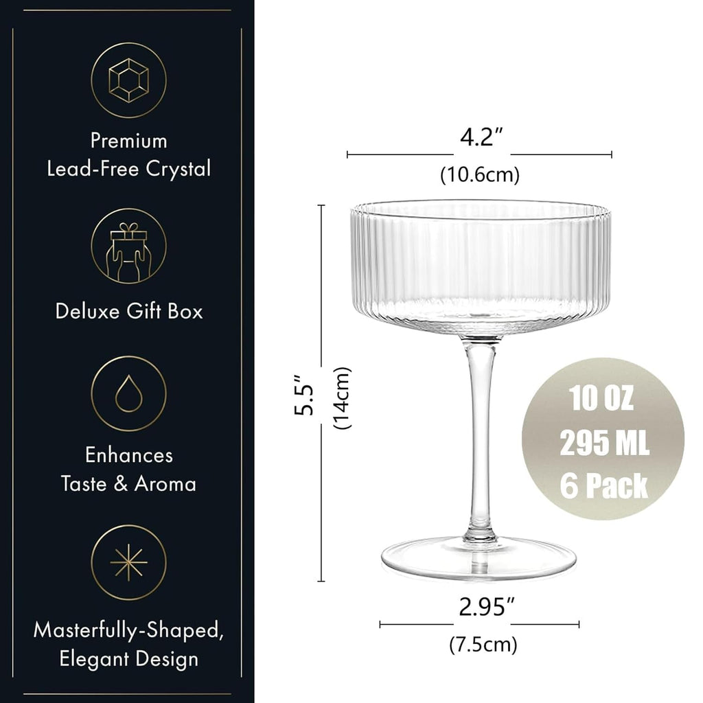6 Pcs 10 oz Ribbed Coupe Glasses Set T66838