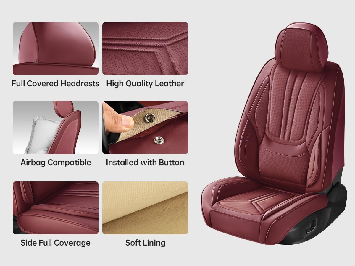 Burgundy Leather Full Set Car Seat Covers C24778