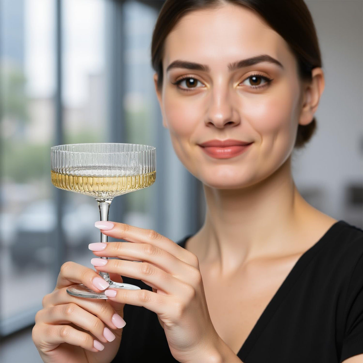 6 Pcs 10 oz Ribbed Coupe Glasses Set T66838