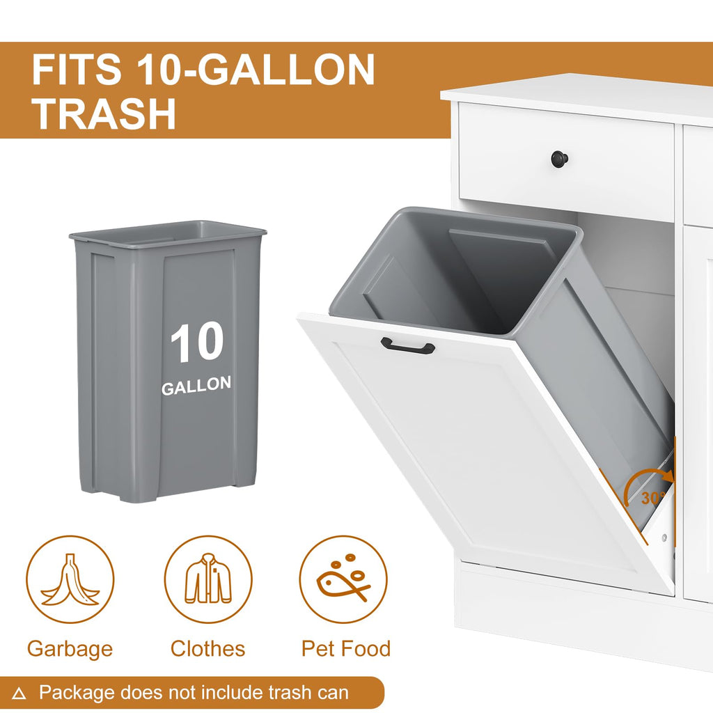 White 20-Gallon Wooden Tilt-Out Trash Can Cabinet A136339