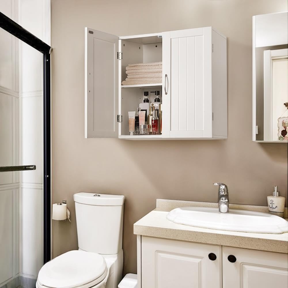 Wall Mounted White Bathroom Storage Cabinet with Doors T4148