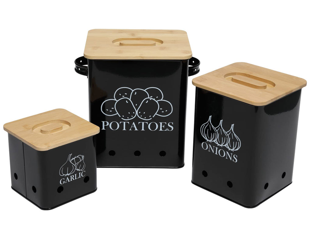 Black 3 Pack Kitchen Canisters Set with Wooden Lid P669