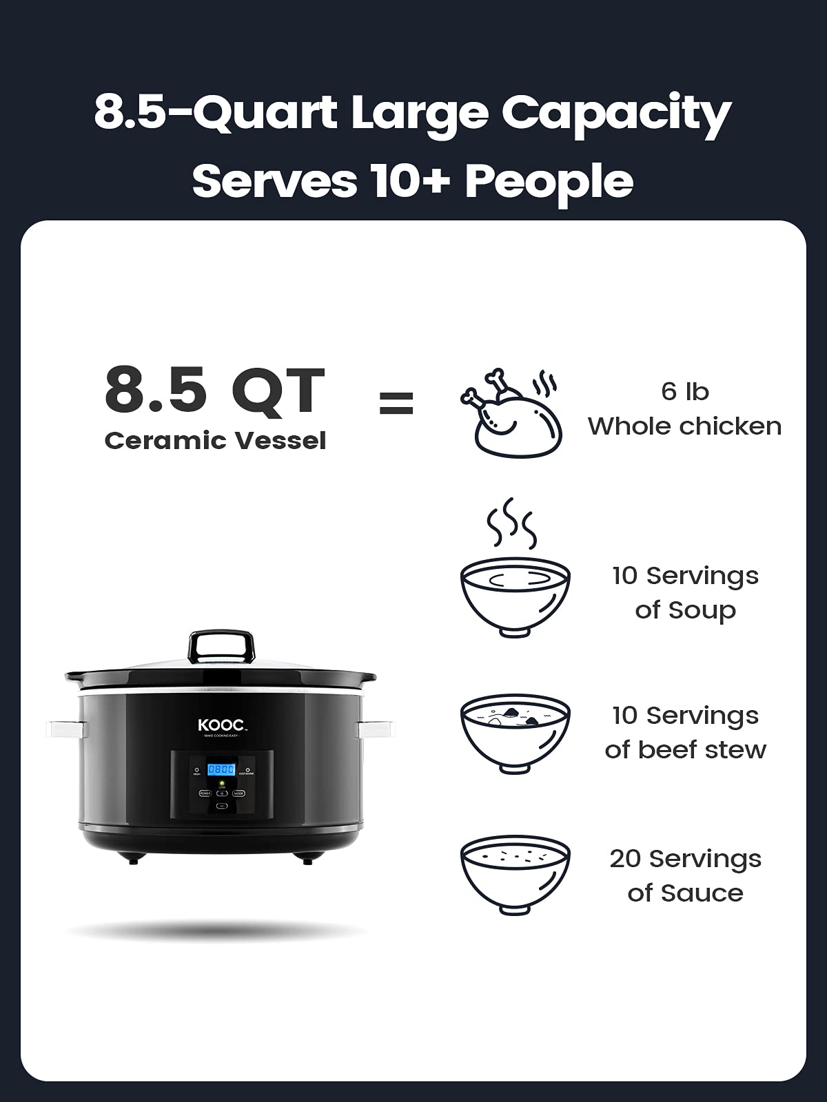 8.5-Quart Programmable Slow Cooker with Digital Countdown Timer, Black, Oval Q25447