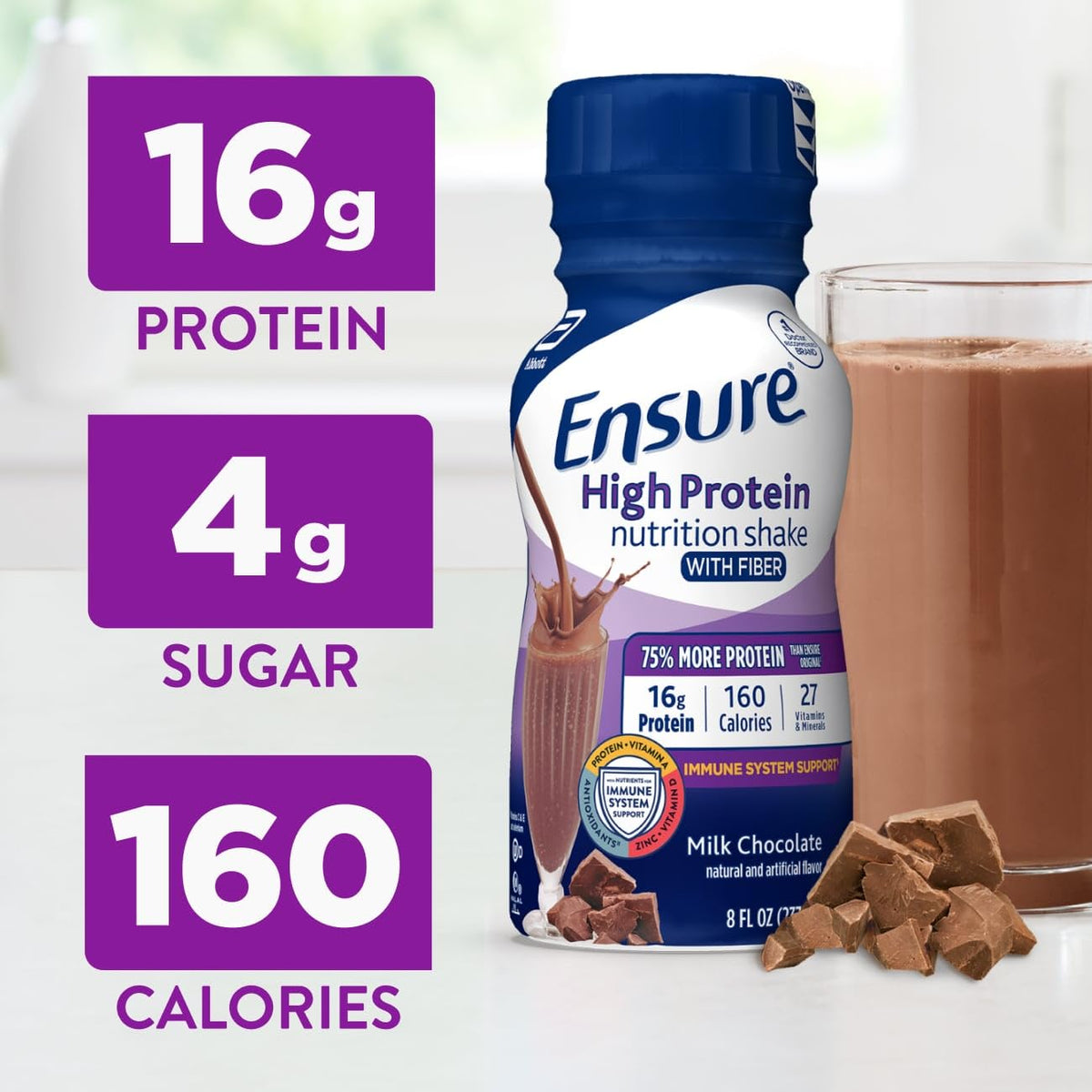 Chocolate Nutrition Shake with Fiber, 16g Protein, 8 fl oz, 24 Pack S2124