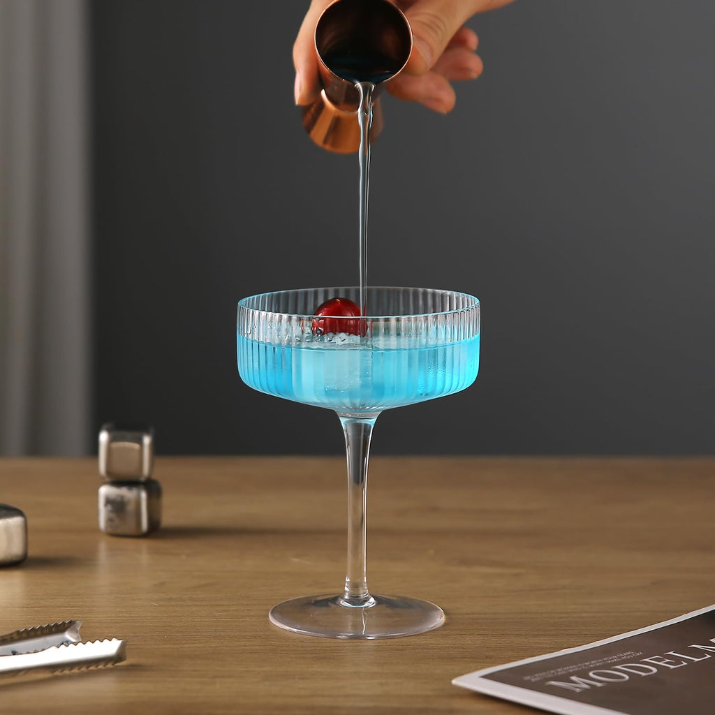 6 Pcs 10 oz Ribbed Coupe Glasses Set T66838