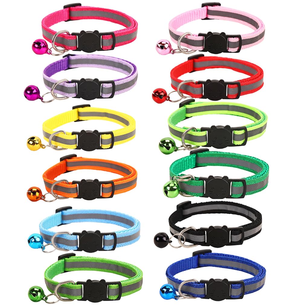 12 Pack Reflective Breakaway Cat Collars with Bell Z786139