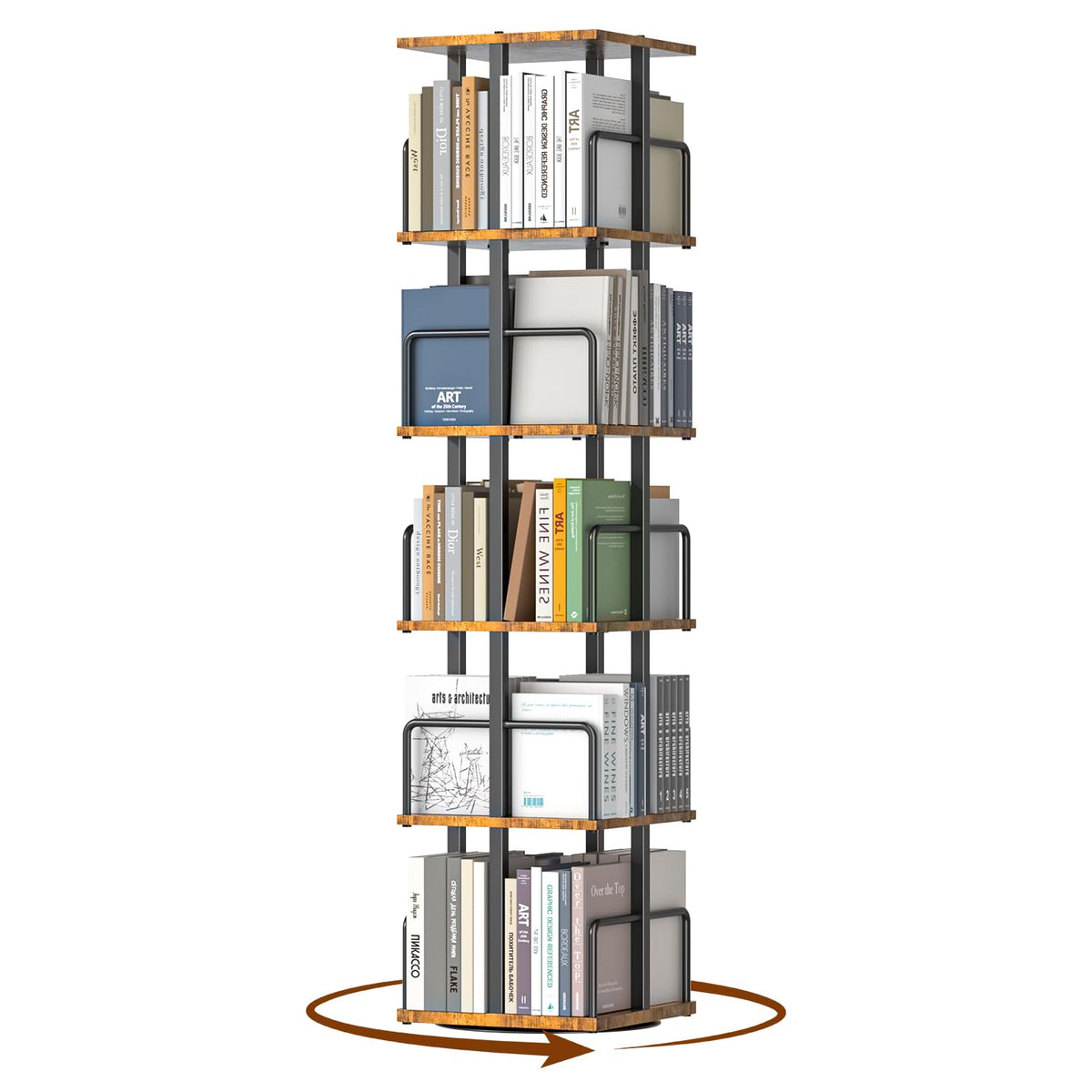 5-Tier Rotating Bookshelf with Metal Guardrails Z59080