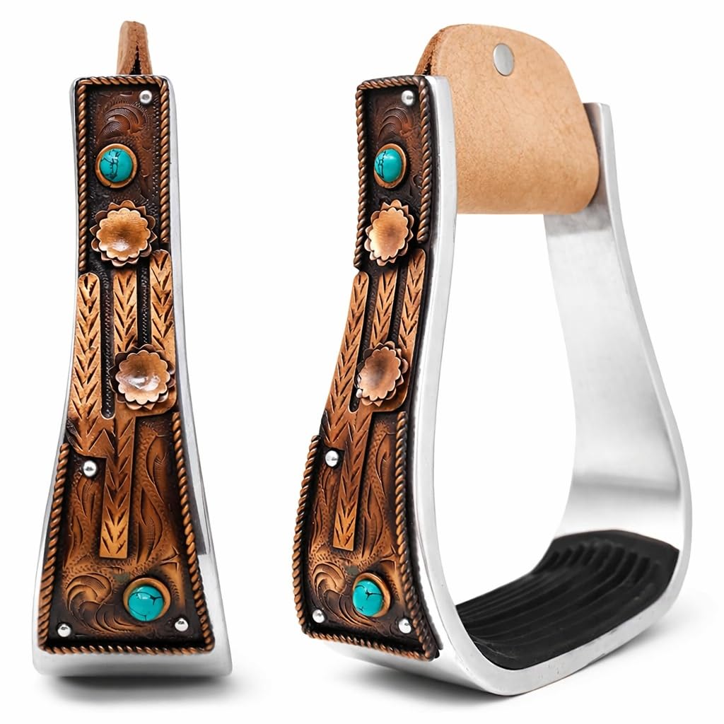 Aluminum Antique Copper Engraved Western Saddle Stirrups T239