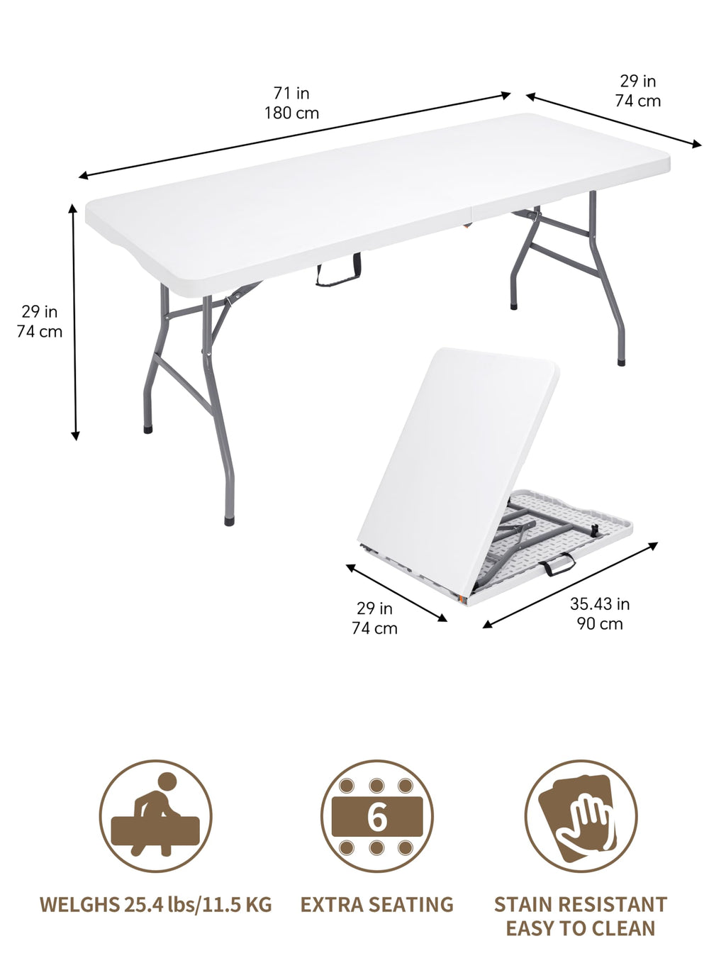 6Ft Heavy Duty Portable Plastic Folding Table W188