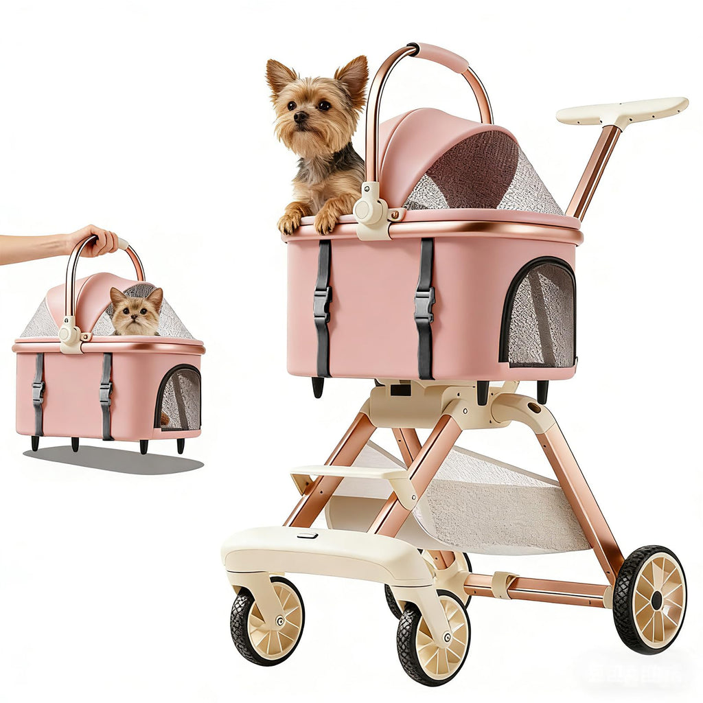 Pink Pet Stroller with One-Touch Brake D1359