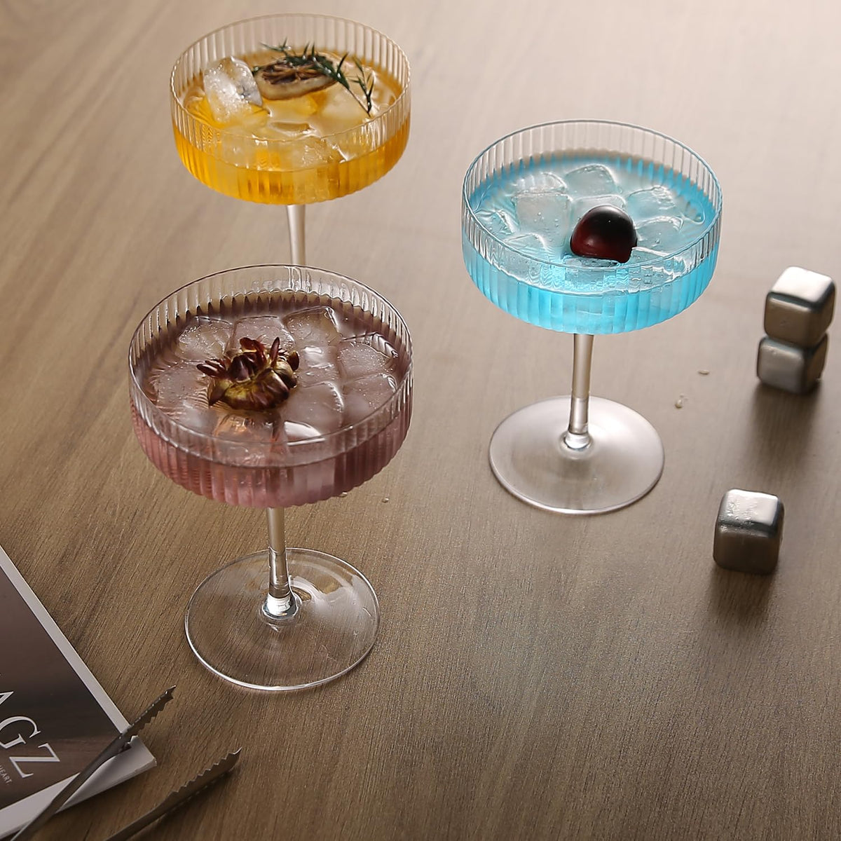 6 Pcs 10 oz Ribbed Coupe Glasses Set T66838