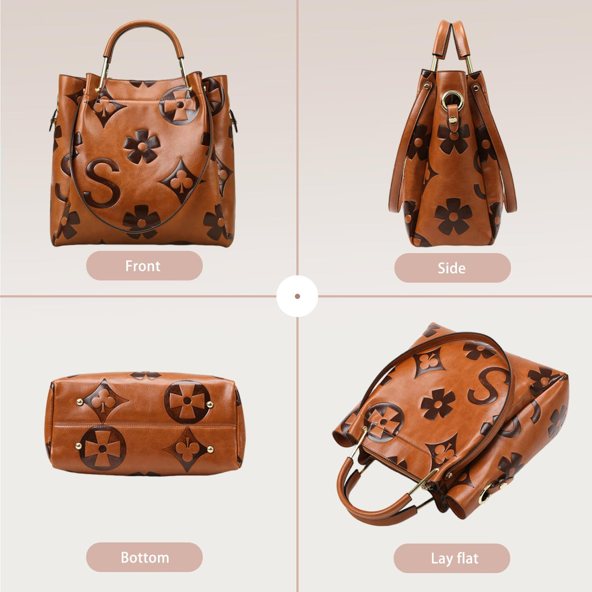 Women Embossed Bucket Bag Shoulder Crossbody Bag 2Pcs Set Q68841