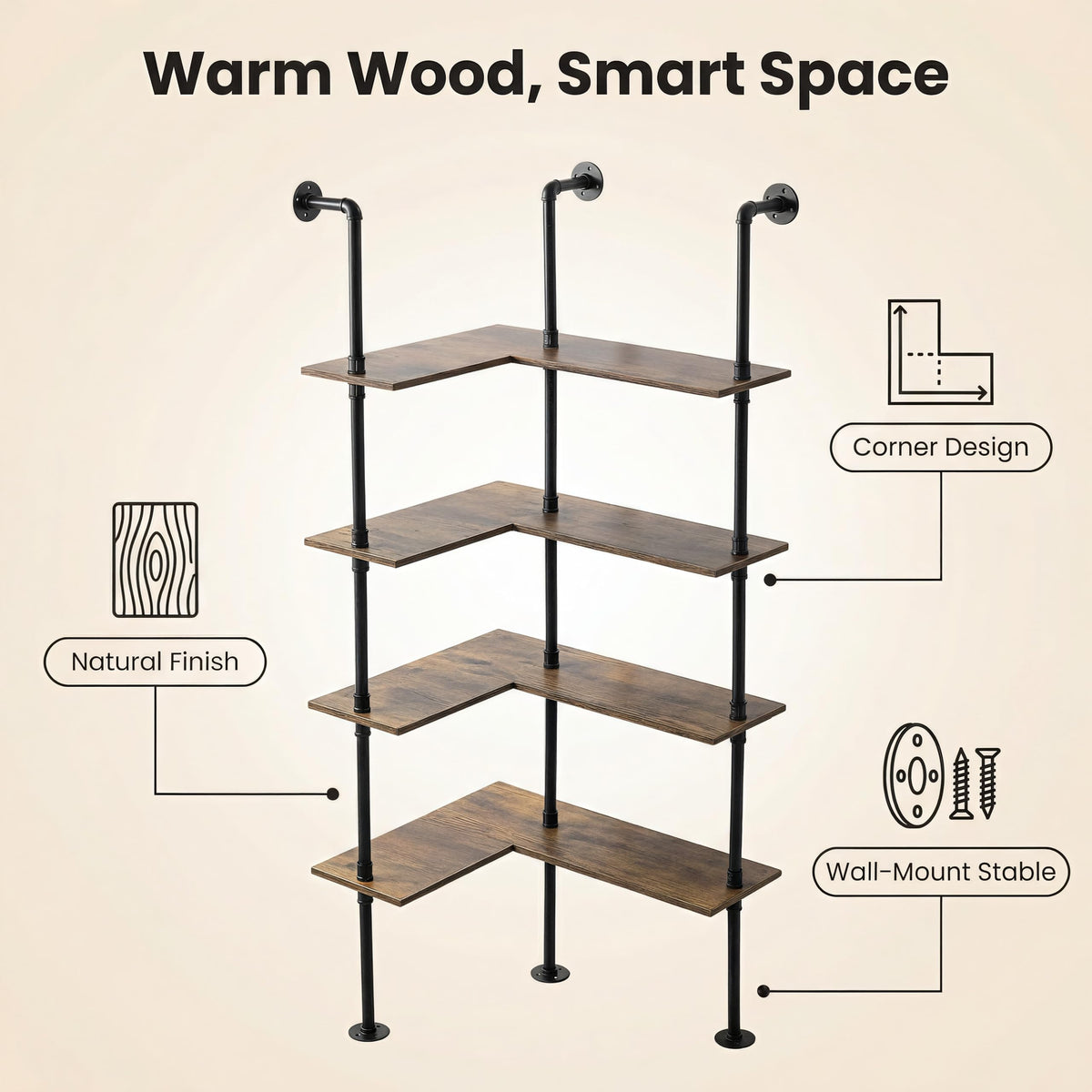 Industrial Pipe Corner Bookshelf I3201