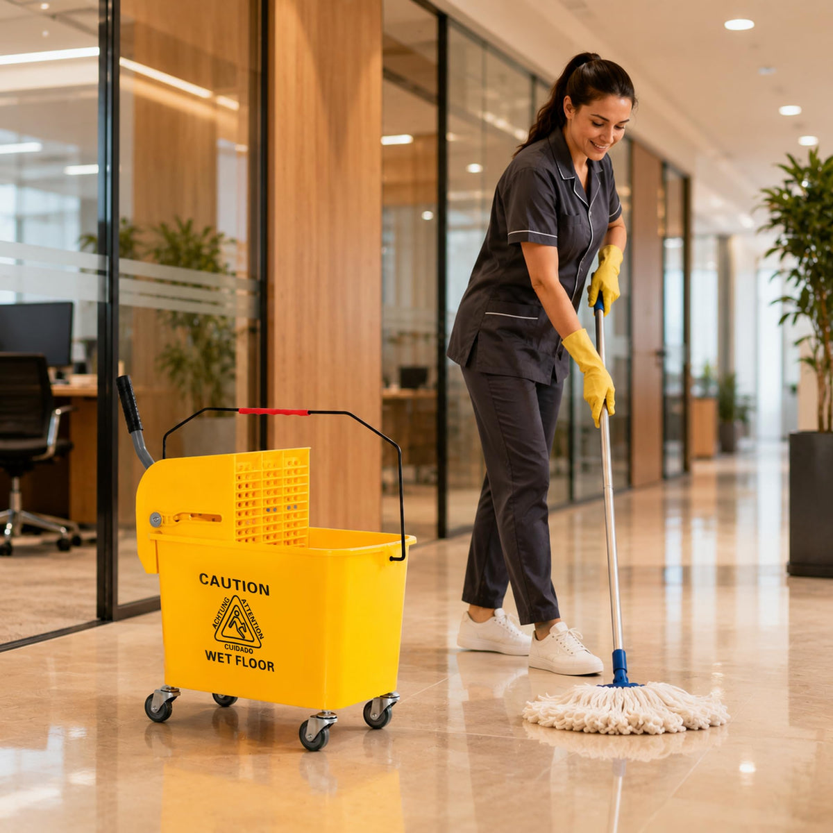 Yellow 21 Quart Mop Bucket with Wheels M1053