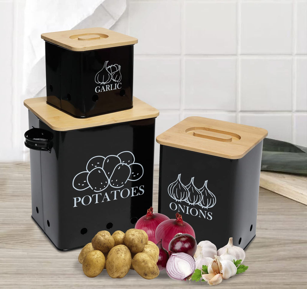 Black 3 Pack Kitchen Canisters Set with Wooden Lid P669