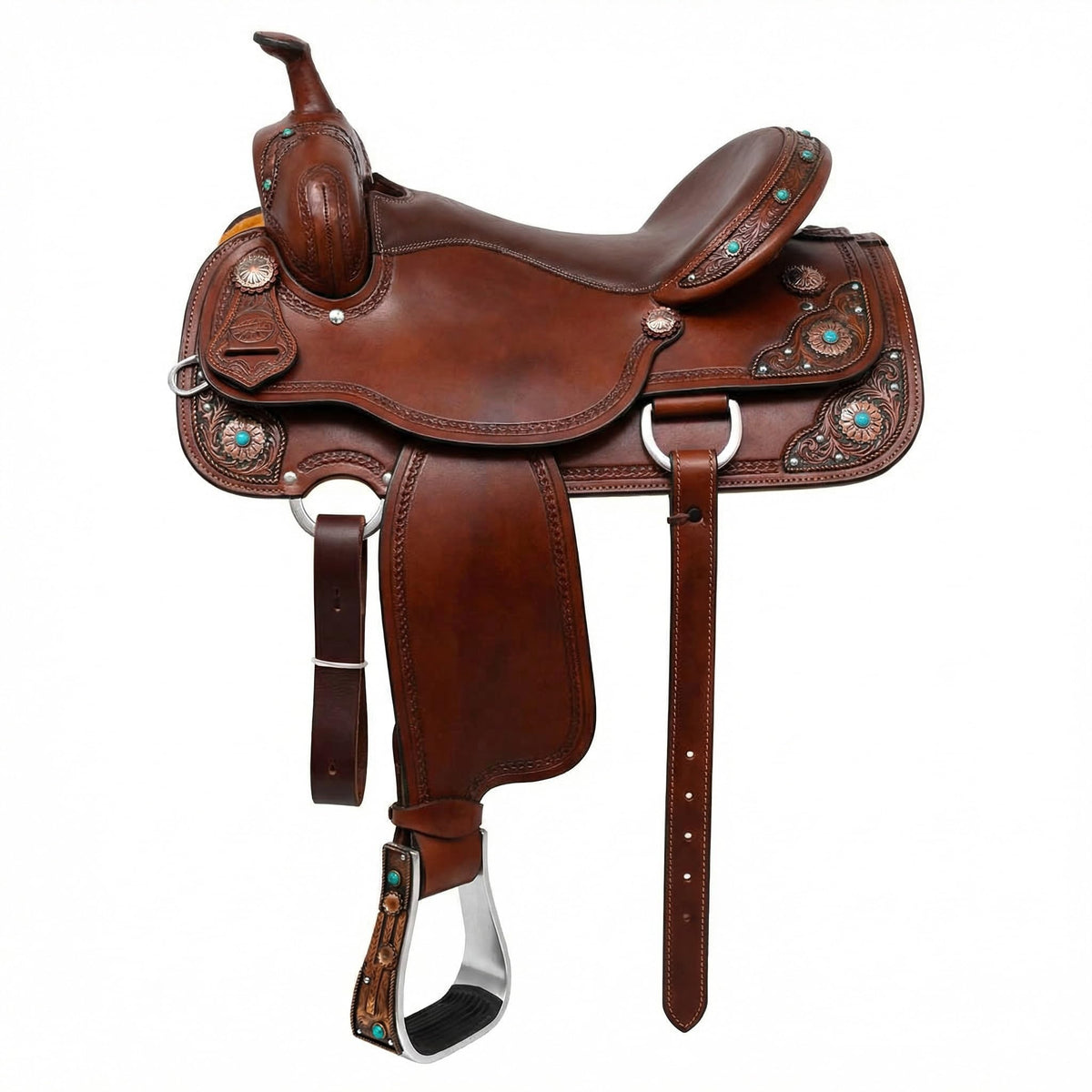 Aluminum Antique Copper Engraved Western Saddle Stirrups T239