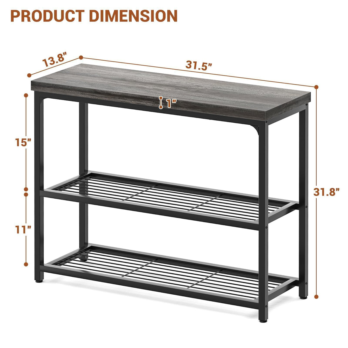 32" 3-Tier Oak Grey Console Table U783717