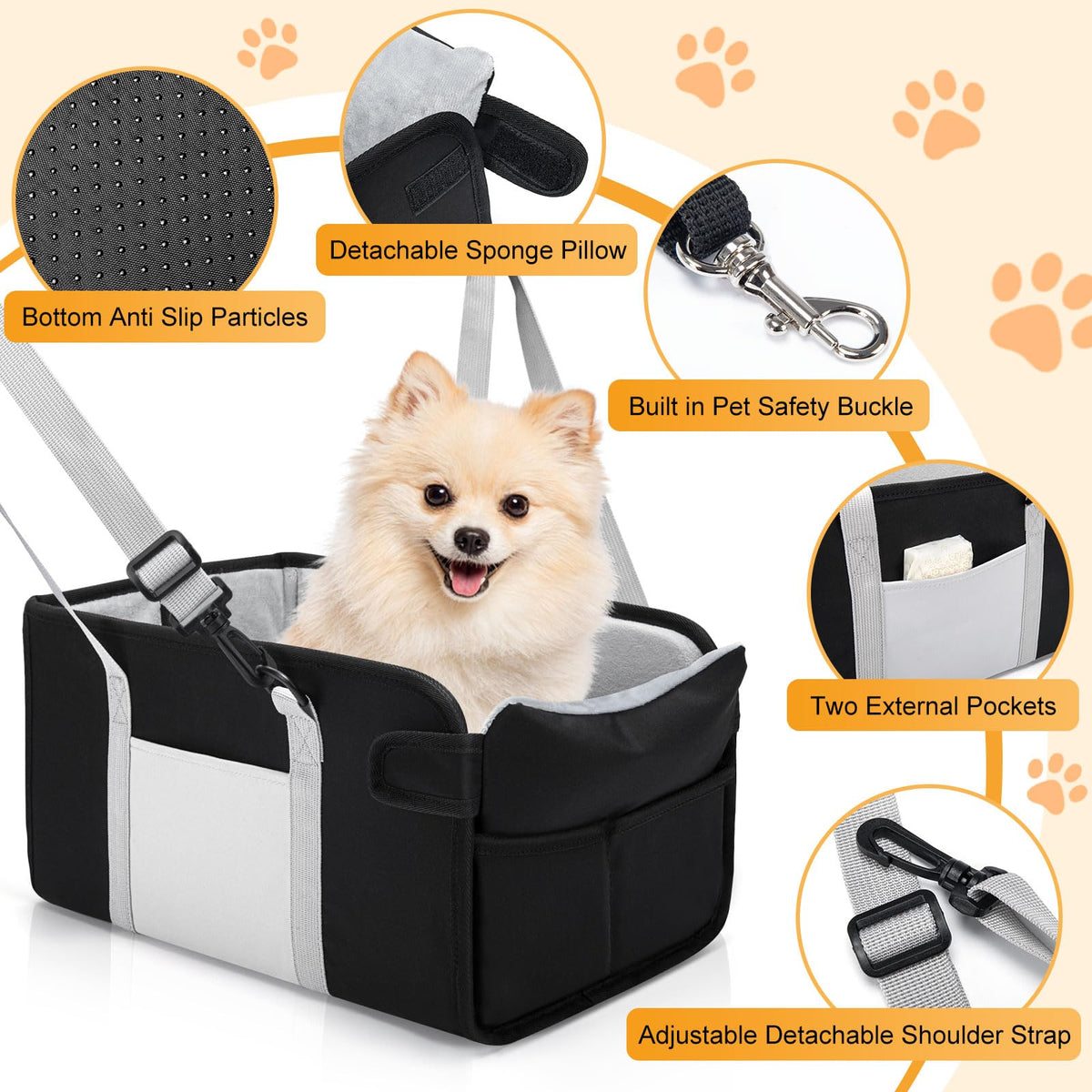 Portable Dog Car Seat for Small Dogs, Black M12482