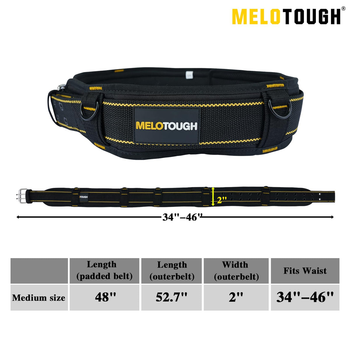 2-Inch Padded Tool Belt with 4 D-Rings Heavy Duty Double Metal Roller Buckle N487380
