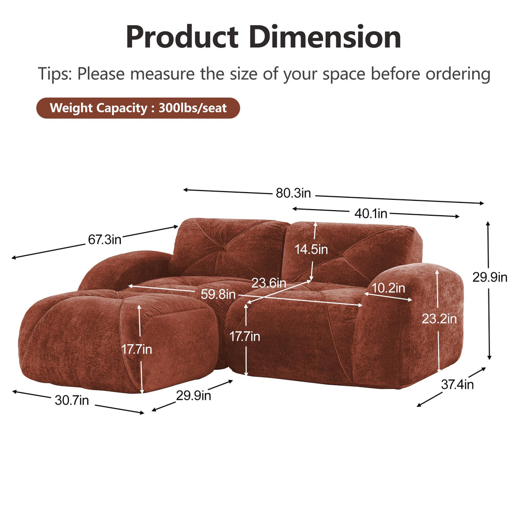 L-Shaped Velvet Sofa with Ottoman L5161