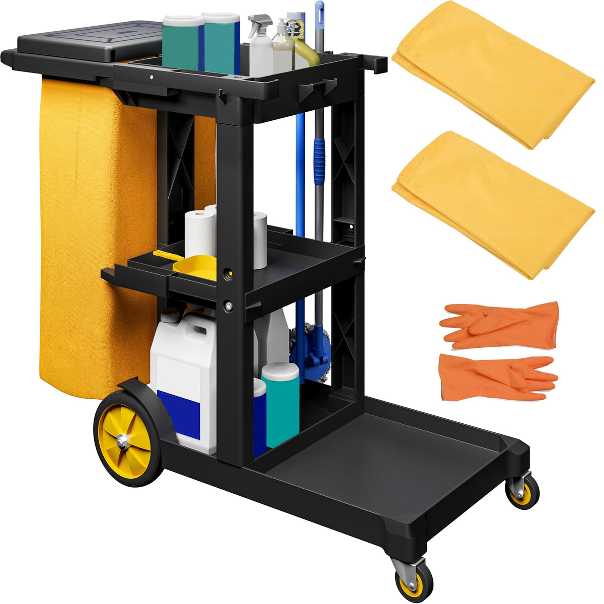 Black 3-Shelf Cleaning Cart on Wheels Q7988