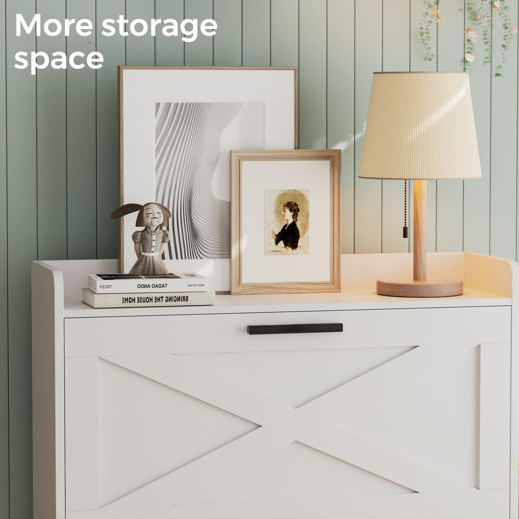 Farmhouse Shoe Storage Cabinet with Flip Drawers N2478