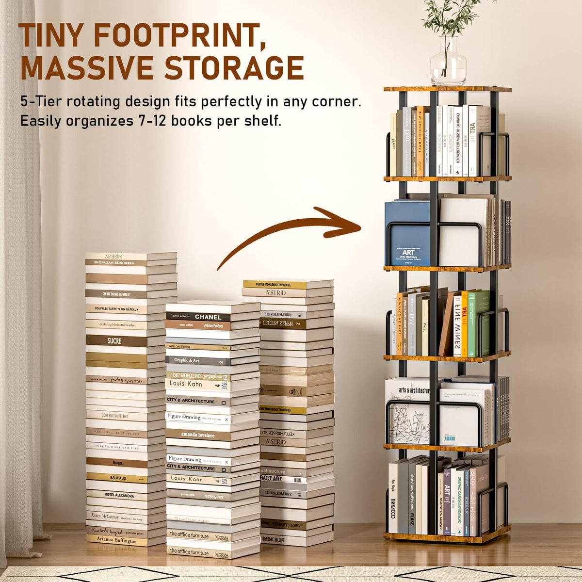 5-Tier Rotating Bookshelf with Metal Guardrails Z59080