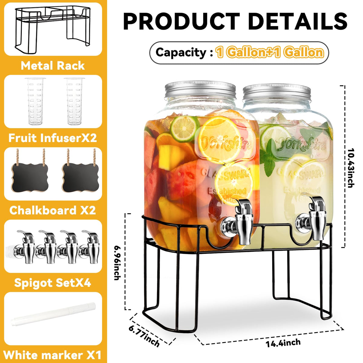 1 Gallon Glass Drink Dispenser with Stand and Spigot V931399