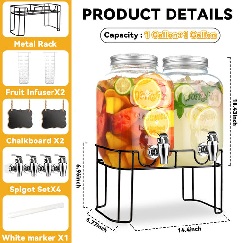 1 Gallon Glass Drink Dispenser with Stand and Spigot V931399