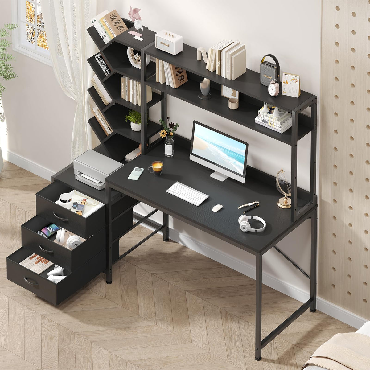 52" Computer Desk with Bookshelf, 3 Drawers & Hutch Z354454