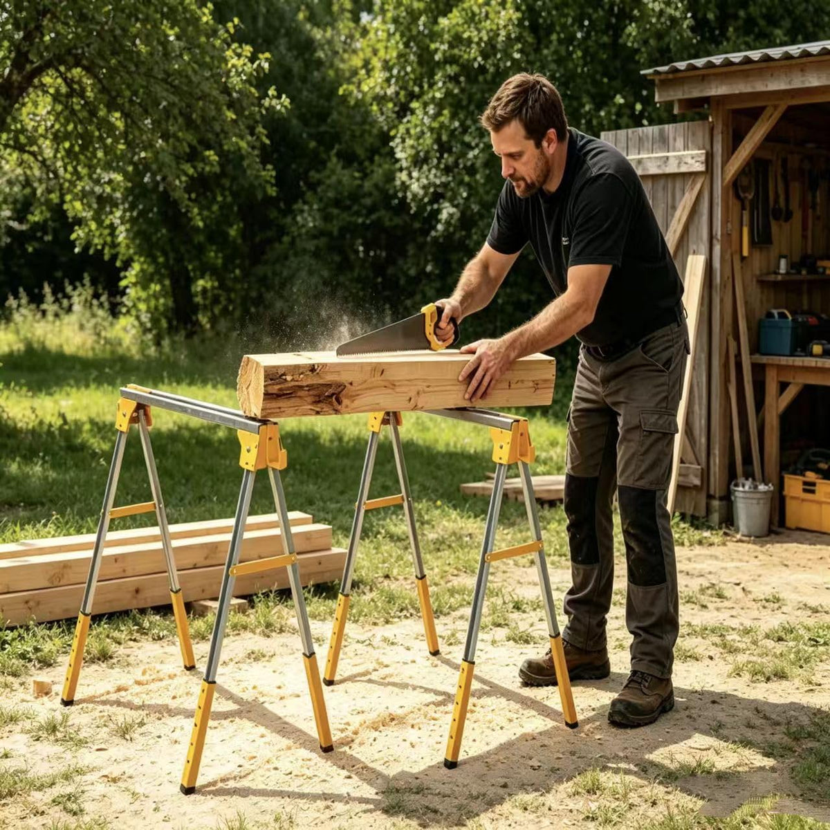 Adjustable Folding Steel Sawhorse 2-Pack 1000 lbs Capacity O7435