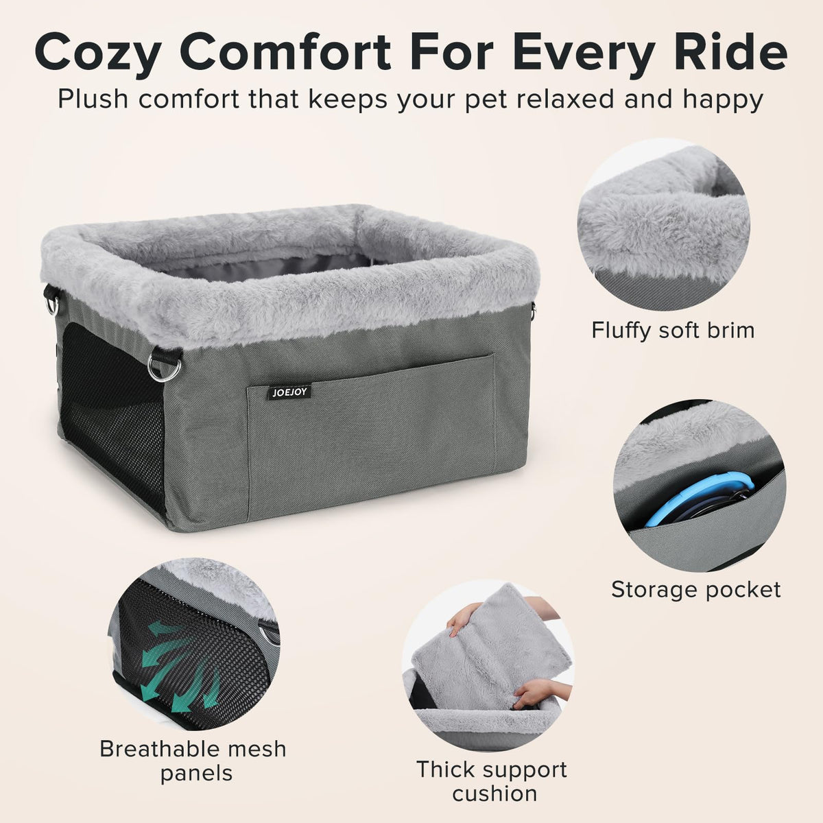 Dog Booster Seat with Metal Frame and Safety Leash, Grey G558771
