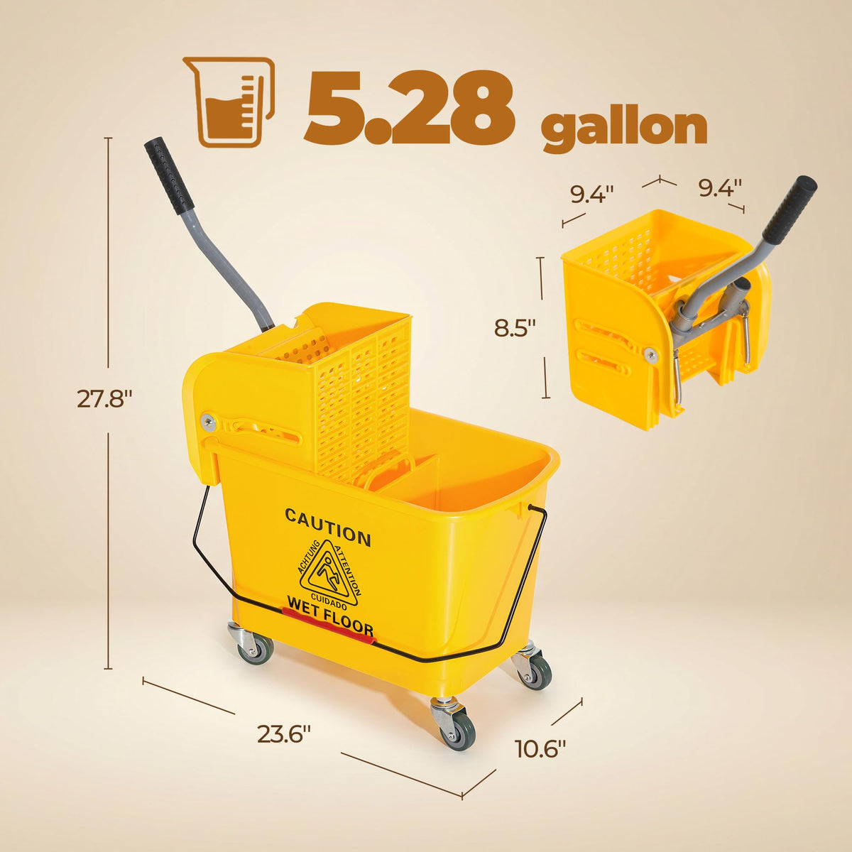 Yellow 21 Quart Mop Bucket with Wheels M1053