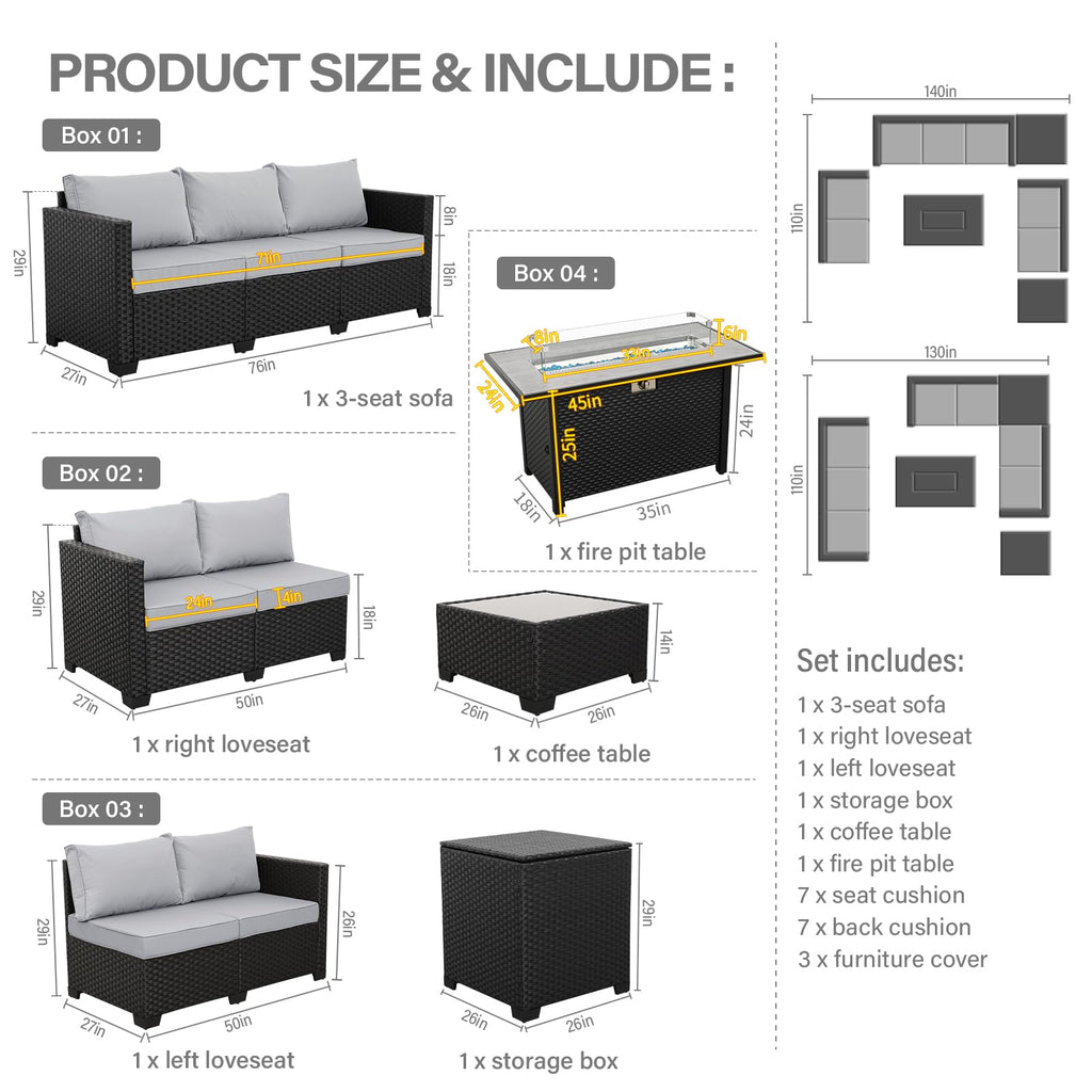 6 PCS Patio Furniture Set with Fire Table and Storage Box W17287